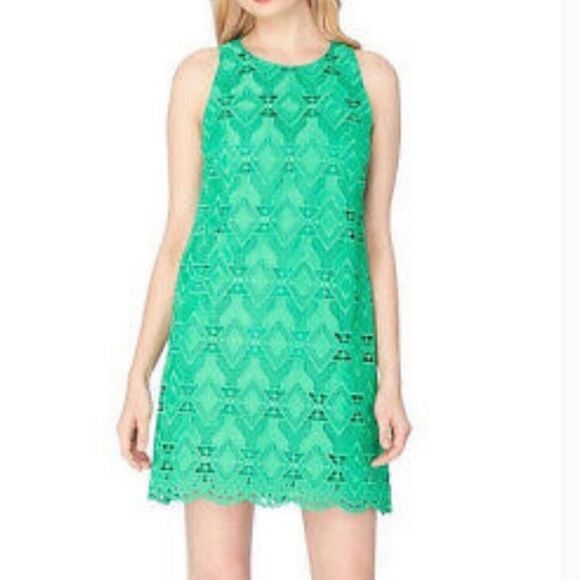 Tahari Kelly green sleeveless geometric diamond lace lined shift dress - Picture 1 of 8